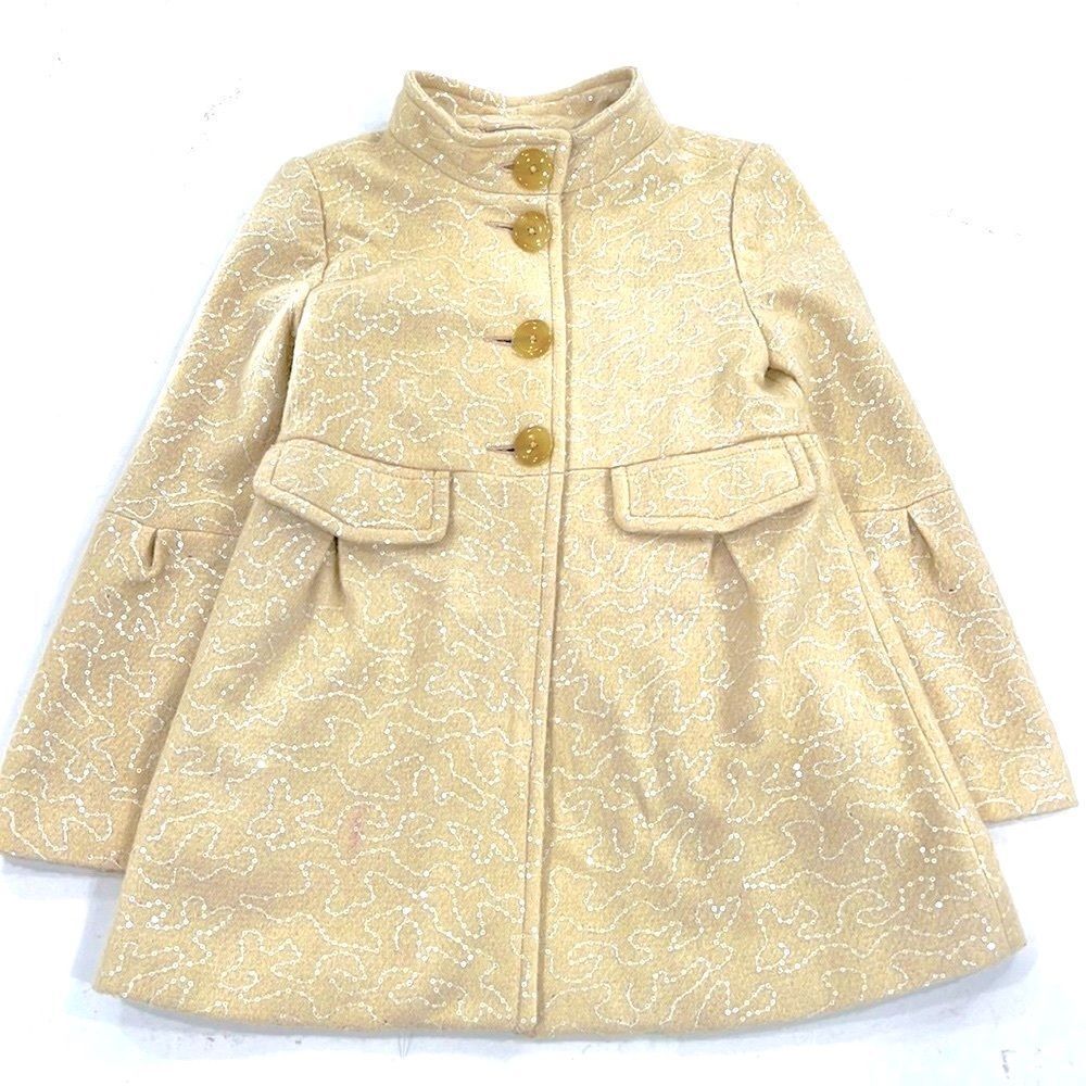 GAP sequin wool blend coat lined PEACOAT FOR HOLIDAYS beige Girls M (8) TWINS